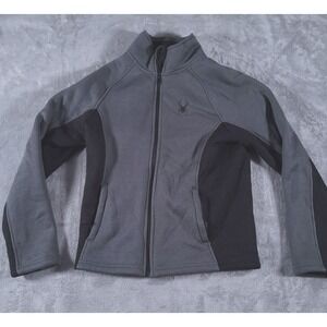 Spyder Mens S Polar Waffle Knit Gray Black Full Zip Lined Fleece Jacket Small